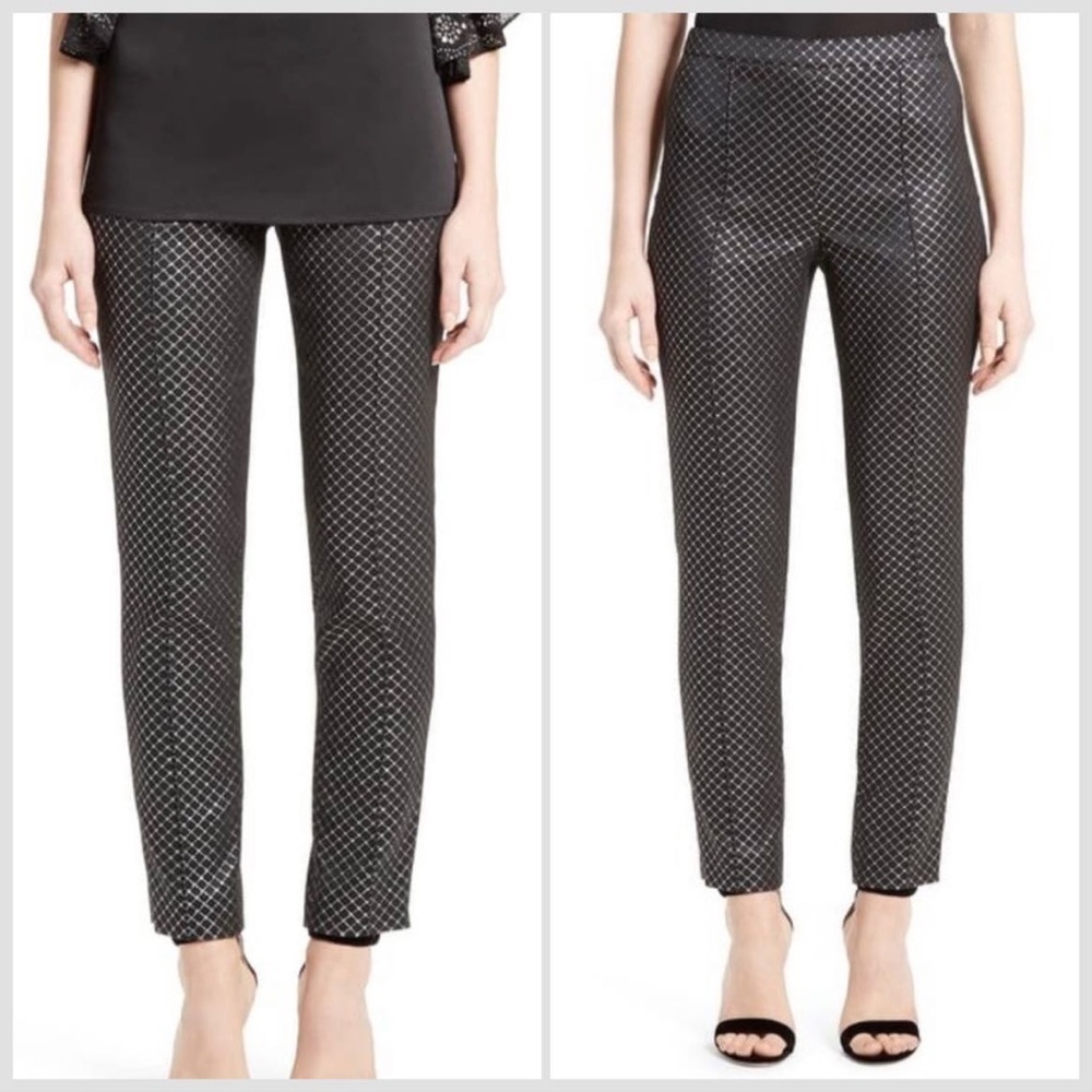 ST. John Black & Silver Metallic Emma Diamond Jacquard Crop Pant Women’s Size 10